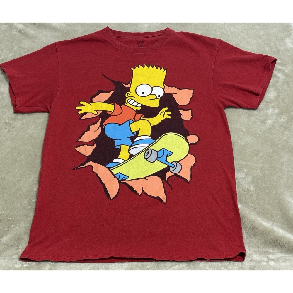 Original The Simpsons‎ RED Bart Skateboarding Medium T-Shirt  Cotton
